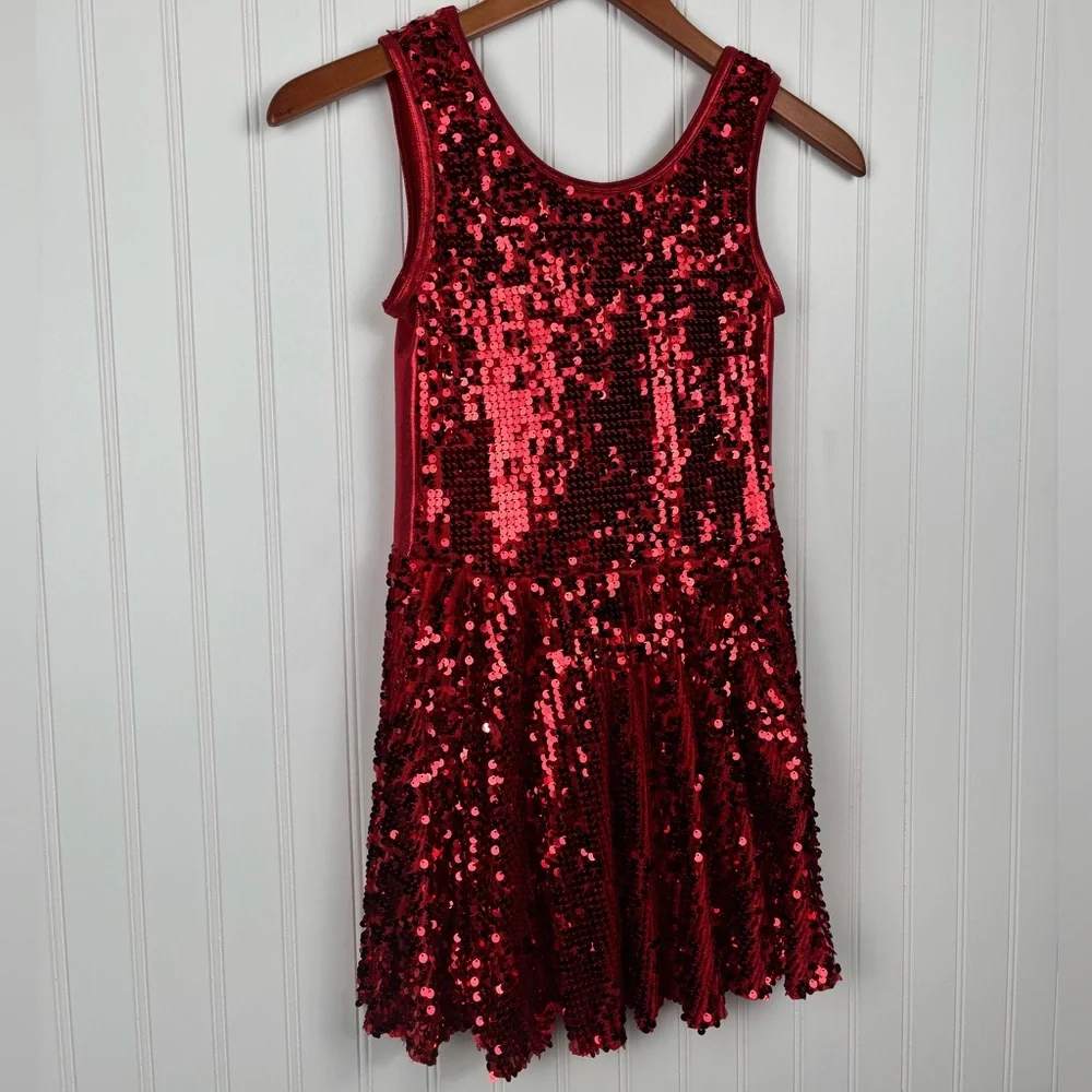 Weissman Girl’s Large Red Sleeveless Sequins Dance Tap Irish Costume Stretch